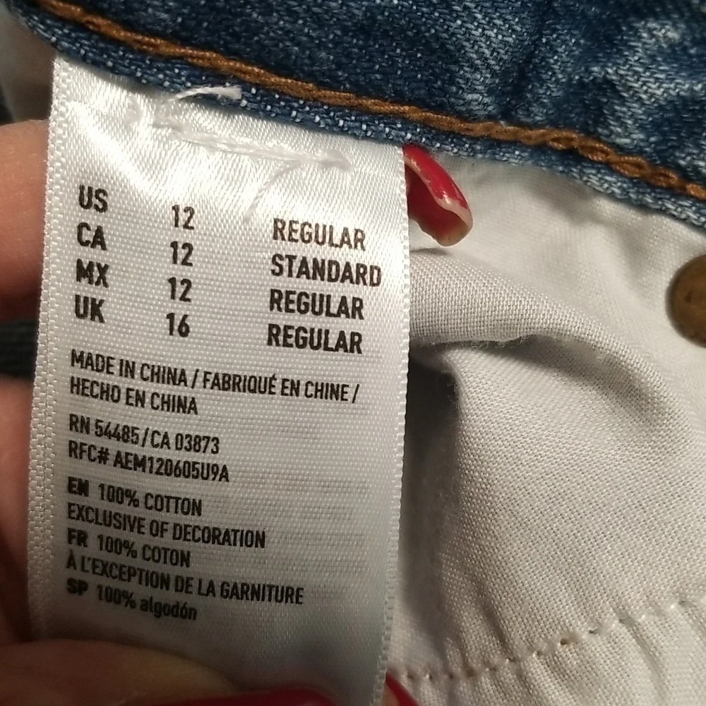 American Eagle Vintage Hi Rise Two Tone Denim Button Fly Size 12 NWT - Picture 10 of 11